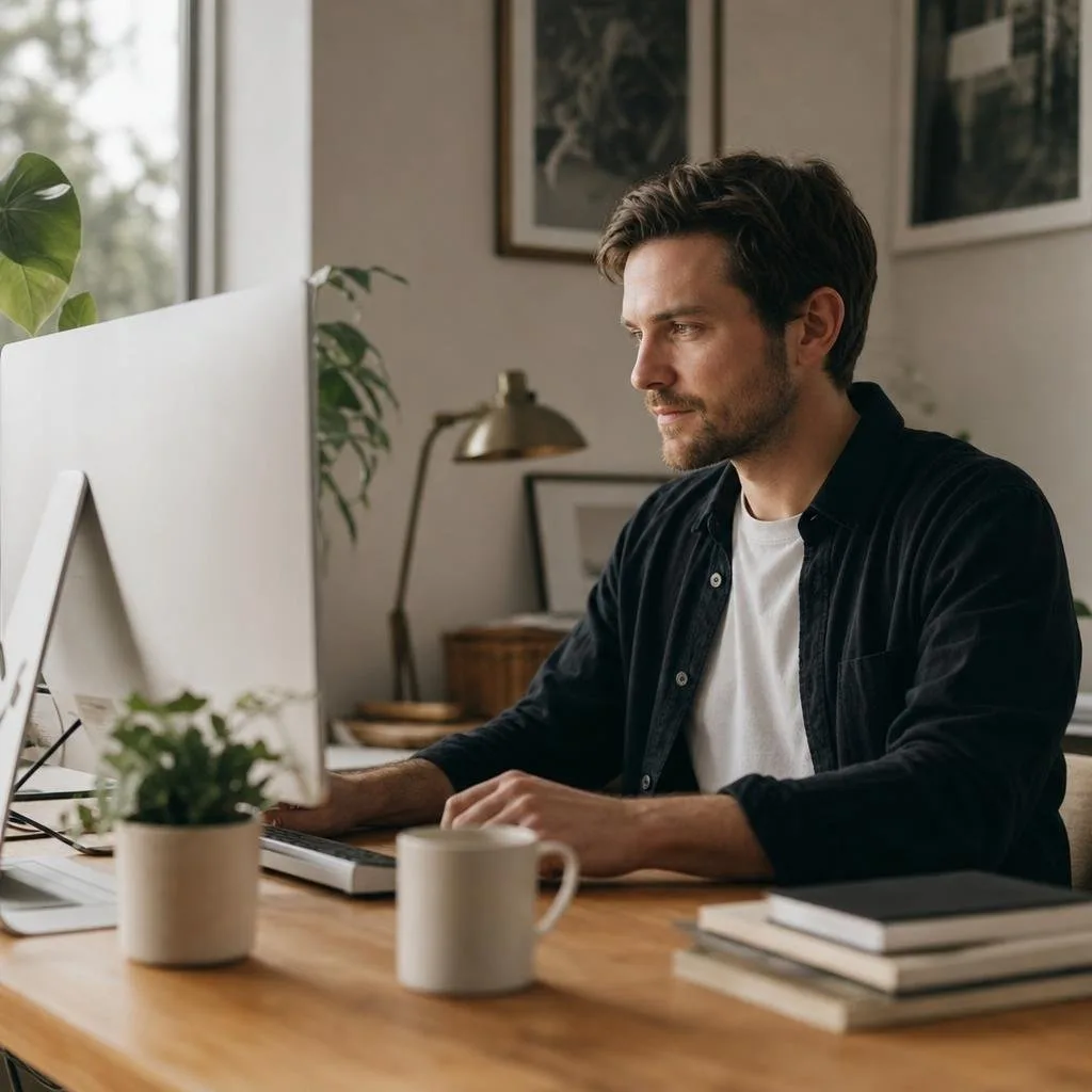 Web designer reviewing a responsive layout on a laptop at a bright workspace